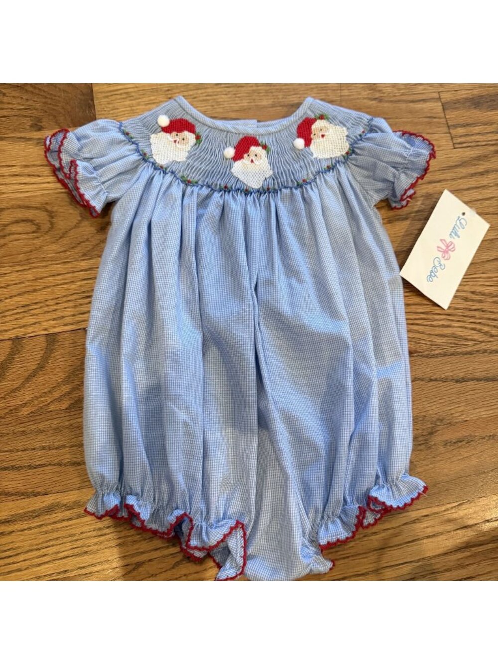 LULU BEBE GIRLS NEWBORN NB SMOCKED SANTA CLAUSE ROMPER NEW